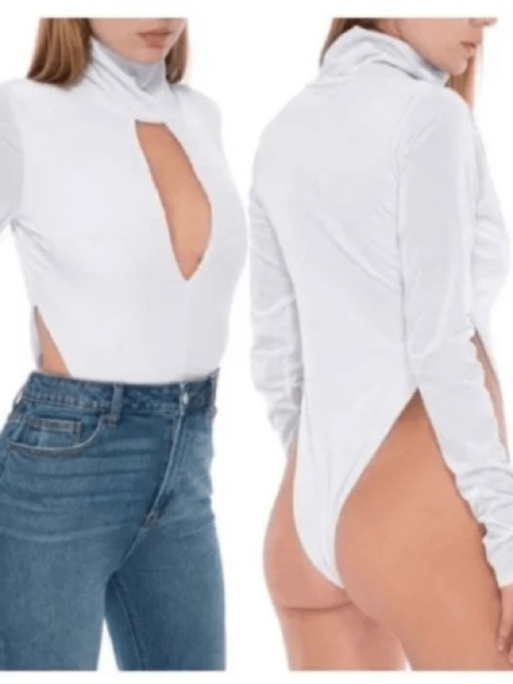 AFRM Black Ribbed Velvet Bodysuit Women’s XL Long Sleeve Mock Neck Plunge Stretc
